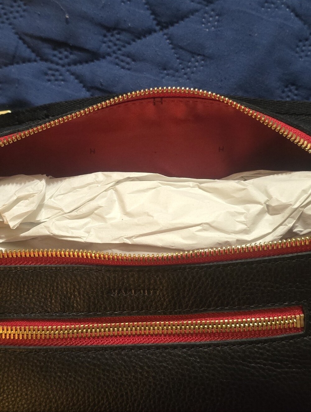 Hammitt Charles Black Leather Crossbody with Red Zippers and Gold Hardware (Med) - Picture 4 of 5